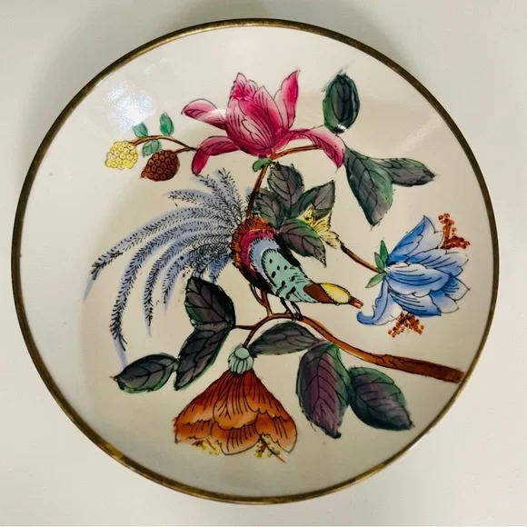 Gorgeous Ceramic And brass vintage Asian bird bowl - Picture 1 of 5